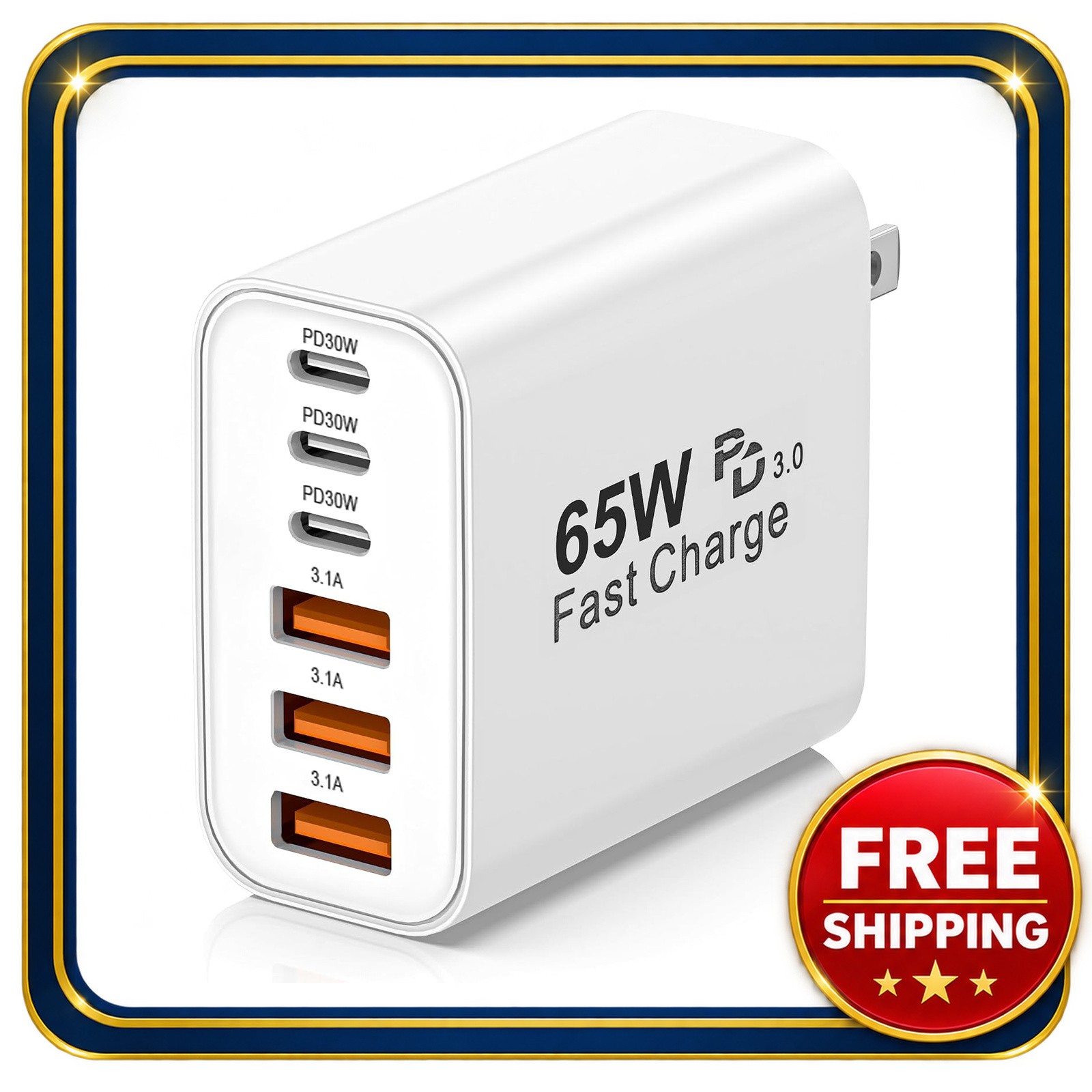 6-Port USB C and USB-A Fast Charger 65W Power Delivery Wall Adapter
