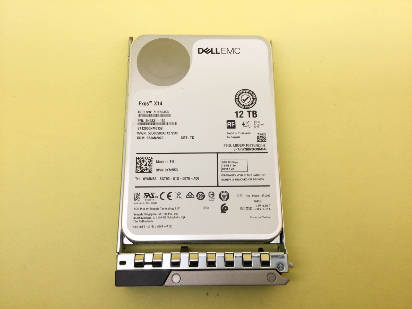 YMN53 Dell 12TB 7.2K SAS 12Gb/s 3.5in 512e HDD 0YMN53 ST12000NM0158