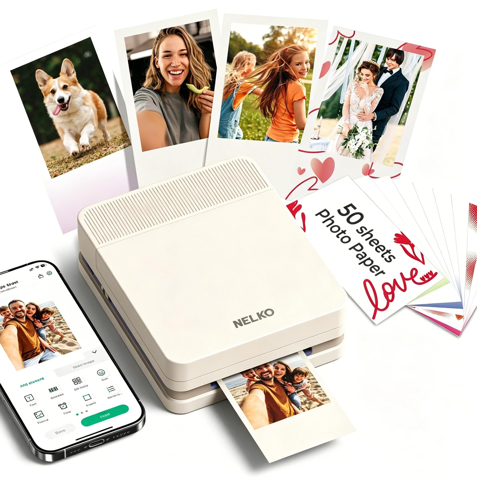 Nelko Portable Photo Printer, PP03 Color Mini Printer for PP03, Beige