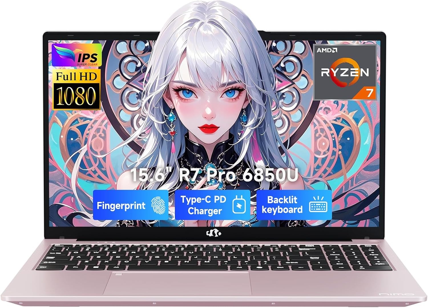 NIMO 15.6" FHD Light-Gaming-Laptop AMD Ryzen 7 Pro 6850U 32GB LPDDR5 RAM 1TB SSD