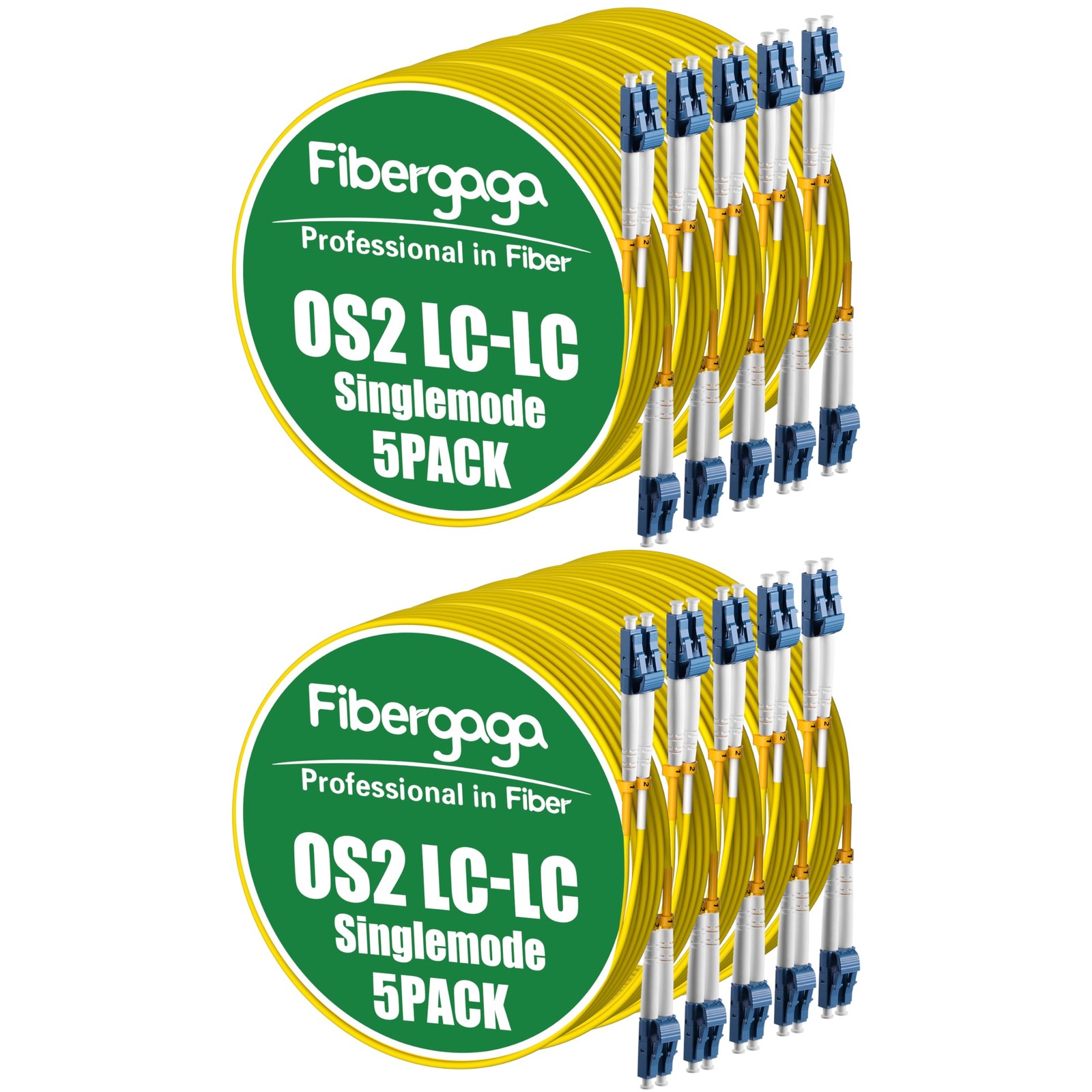 Fibergaga 10Pack 3ft OS2 LC to LC Duplex Singlemode 9/125µm 2.0mm Fiber Cable