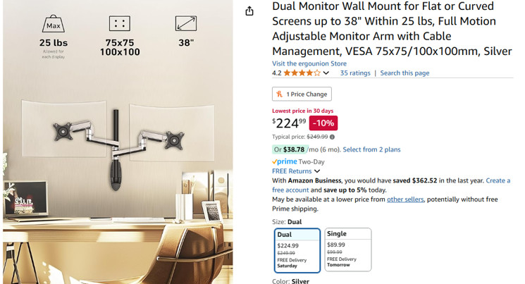 Ergounion Dual Monitor Wall Mount