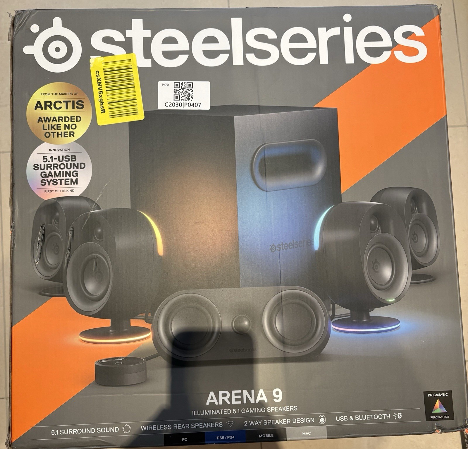 SteelSeries Arena 9 5.1 Bluetooth Gaming Speakers with RGB Lighting (6 Piec...
