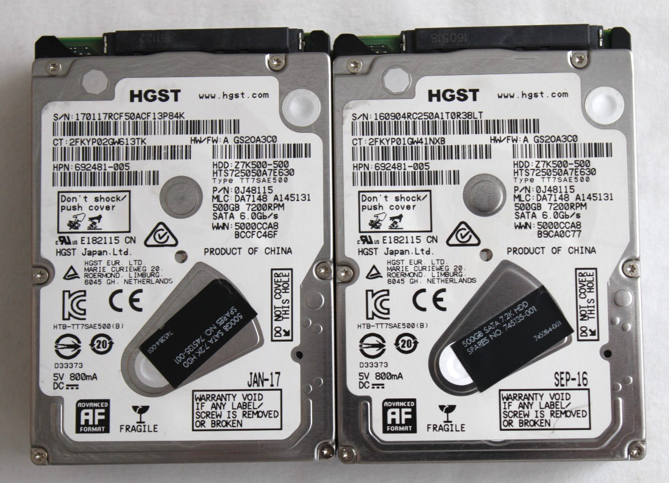 Lot of 9 Hitachi 500 GB 2.5 in SATA III 7200 RPM 7mm Slim Hard Drive Z7K500-500