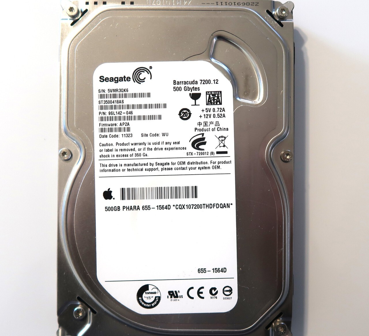 ST3500418AS PN:9SL142-046 FW:AP2A (5VMR) Site:WU China 3.5" 500gb Sata 02/2011