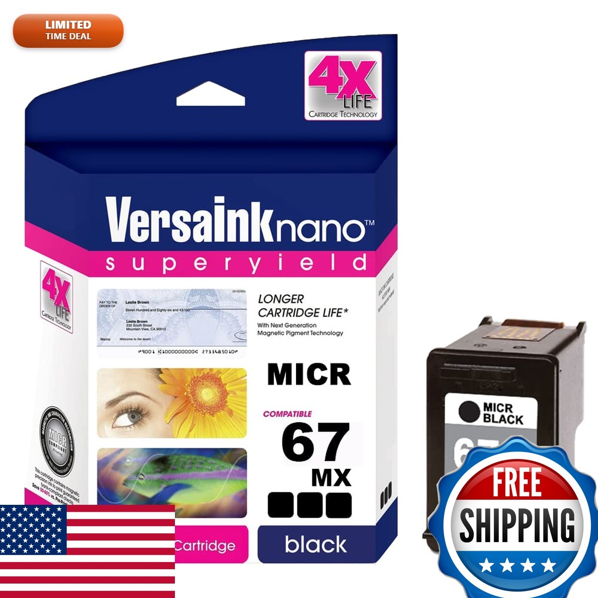 VersaInk-Nano 67 MX Black MICR Ink Cartridge for Check Printing