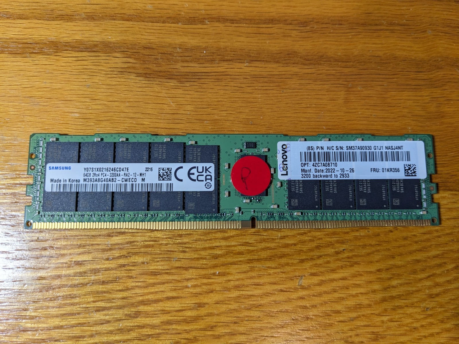 Samsung 64gb PC4-3200AA 2Rx4 DDR4 ECC LRDIMM Memory M393A8G40AB2-CWE - PARTS