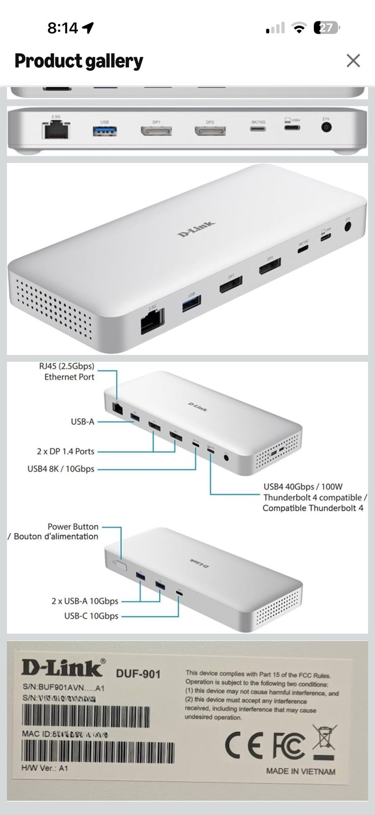 D-Link 9-in-1 USB4 Docking Station with Dual 8K DisplayPorts, Ethernet White