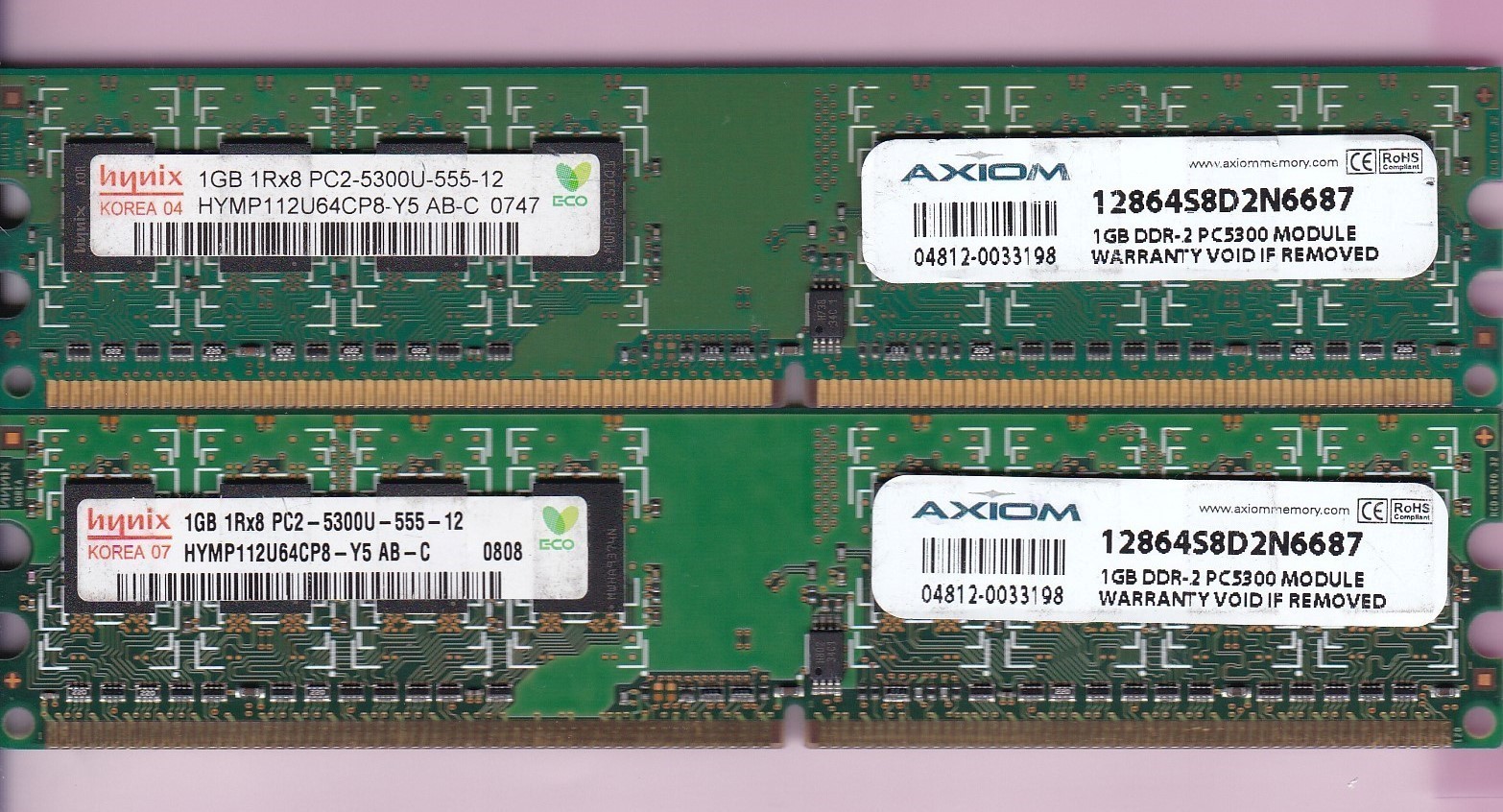 2GB 2x1GB PC2 5300 AXIOM 12864S8D2N6687 HYNIX DDR2-667 Desktop Ram Memory Kit