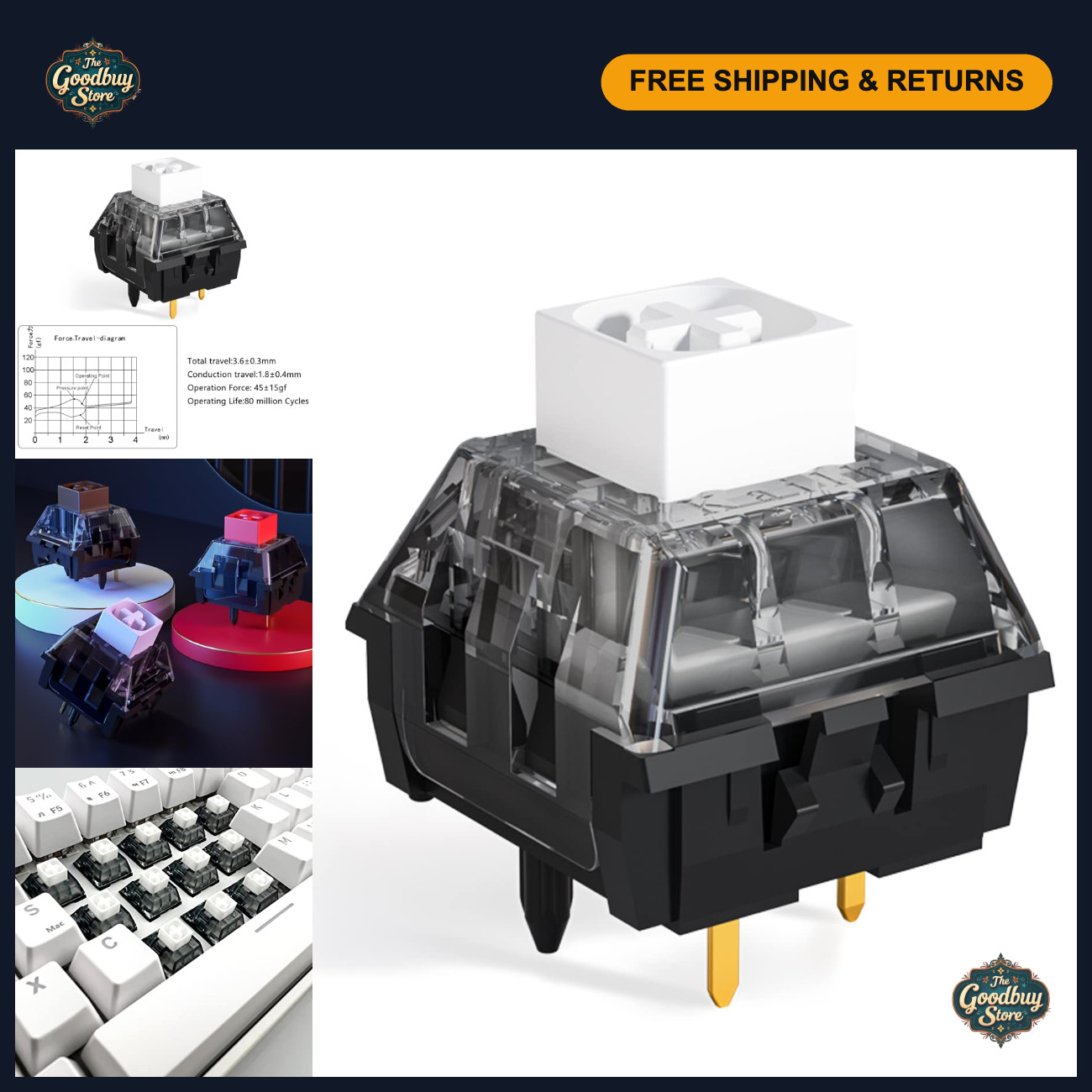 72PCS Clicky Mechanical Keyboard Switches - Kailh Box White V2, 5 Pin Gaming