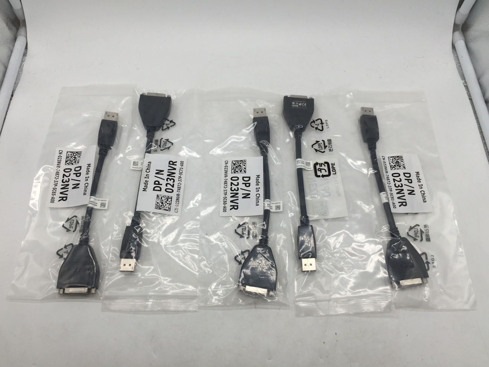 NEW LOT OF 5 DELL Display Port to DVI Video Adapter 023NVR Amphenol FREE S/H
