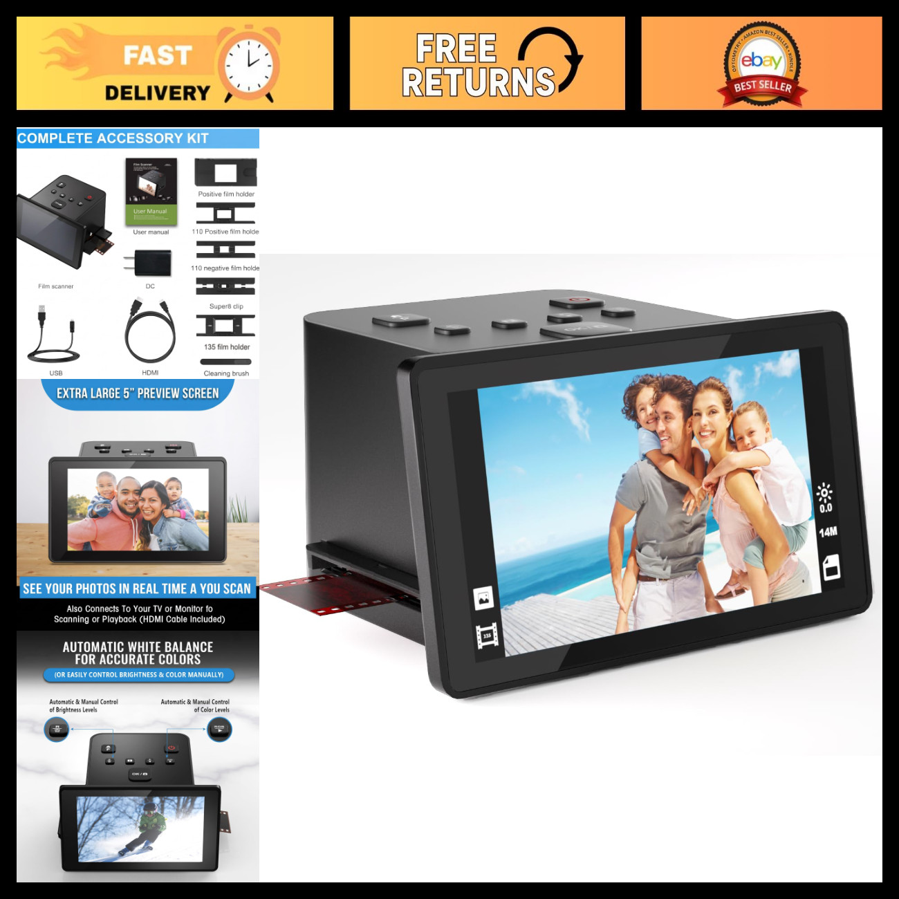 35mm Slide & Negative Film Scanner - Converts to Digital JPEG Photos, High-Quali