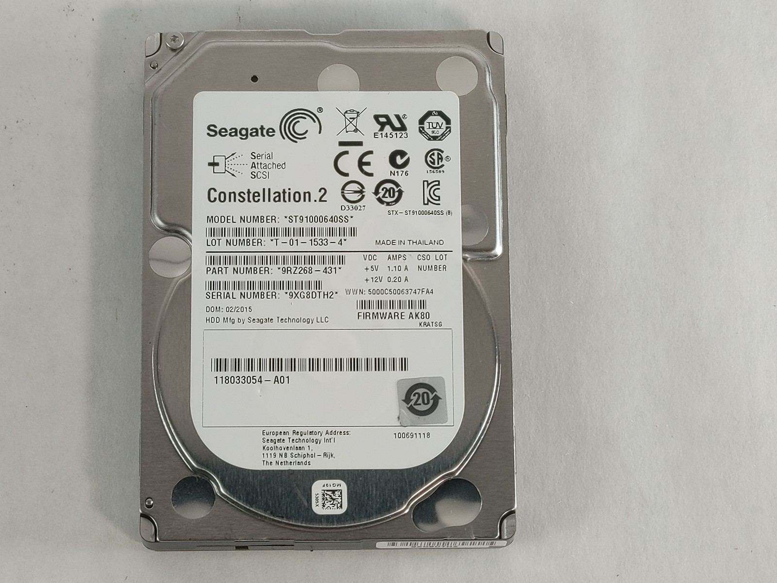 Lot of 2 Seagate EMC ST91000640SS 1 TB SAS 2 2.5 in Enterprise Drive