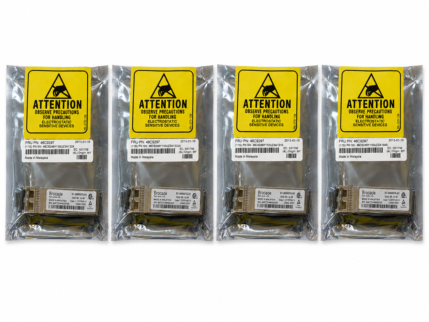 Lot of 4 IBM Brocade 46C9297 46C9246 10Gb SFP+ SR 850nm Optical Transceivers