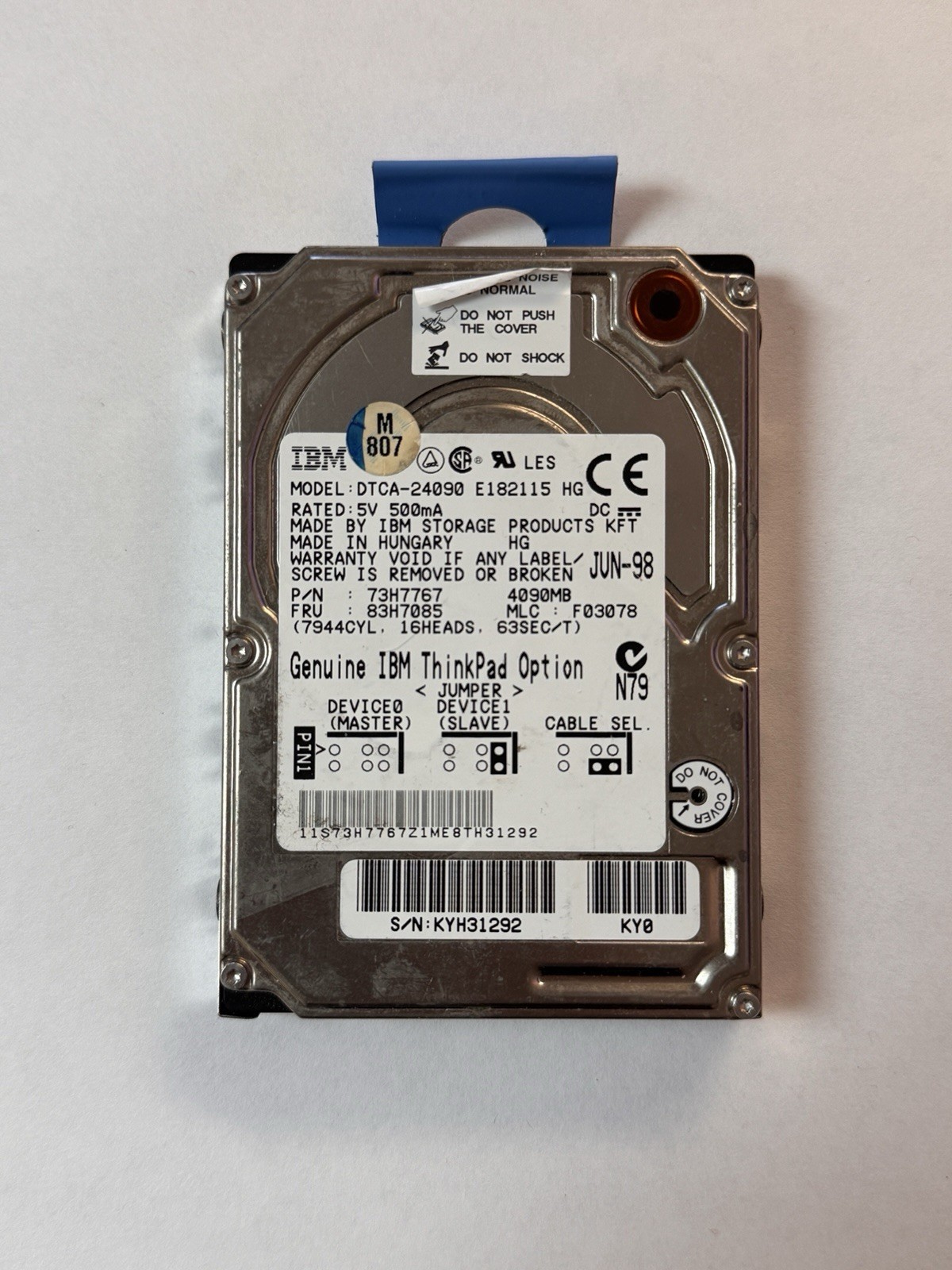 Vintage IBM ThinkPad Option 4.09GB 2.5" IDE HDD DTCA-24090 Hard Drive Parts Unt