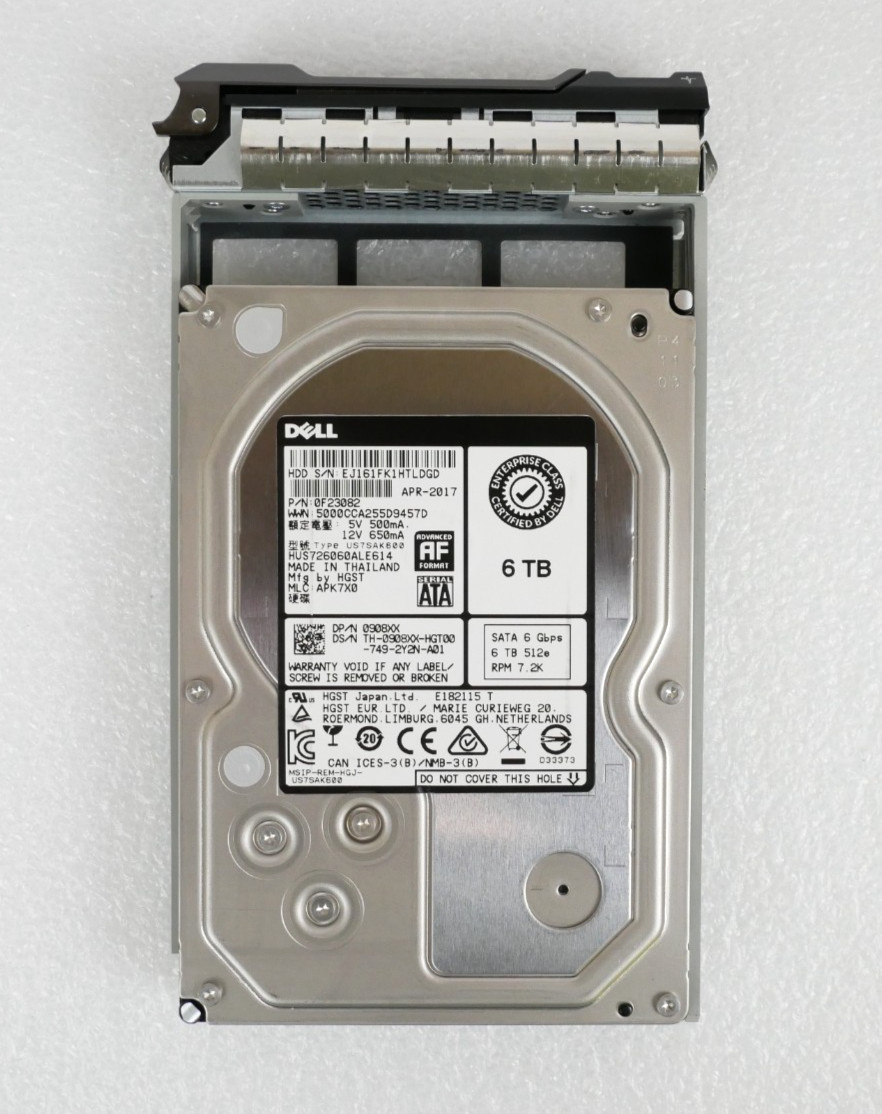 Dell 0908XX HUS726060ALE614 6TB 7.2K 6Gbps 512e SATA 3.5" Hard Drive w/ CADDY