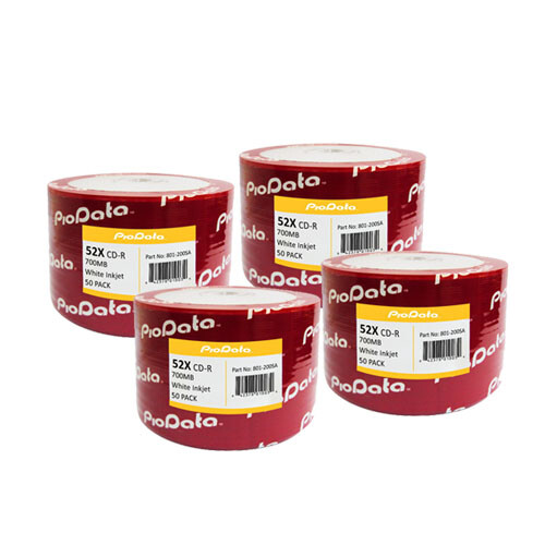 200 PC PioData 52X 700 MB 80 MIN CD-R White Inkjet Hub Printable Disc 831-210SA