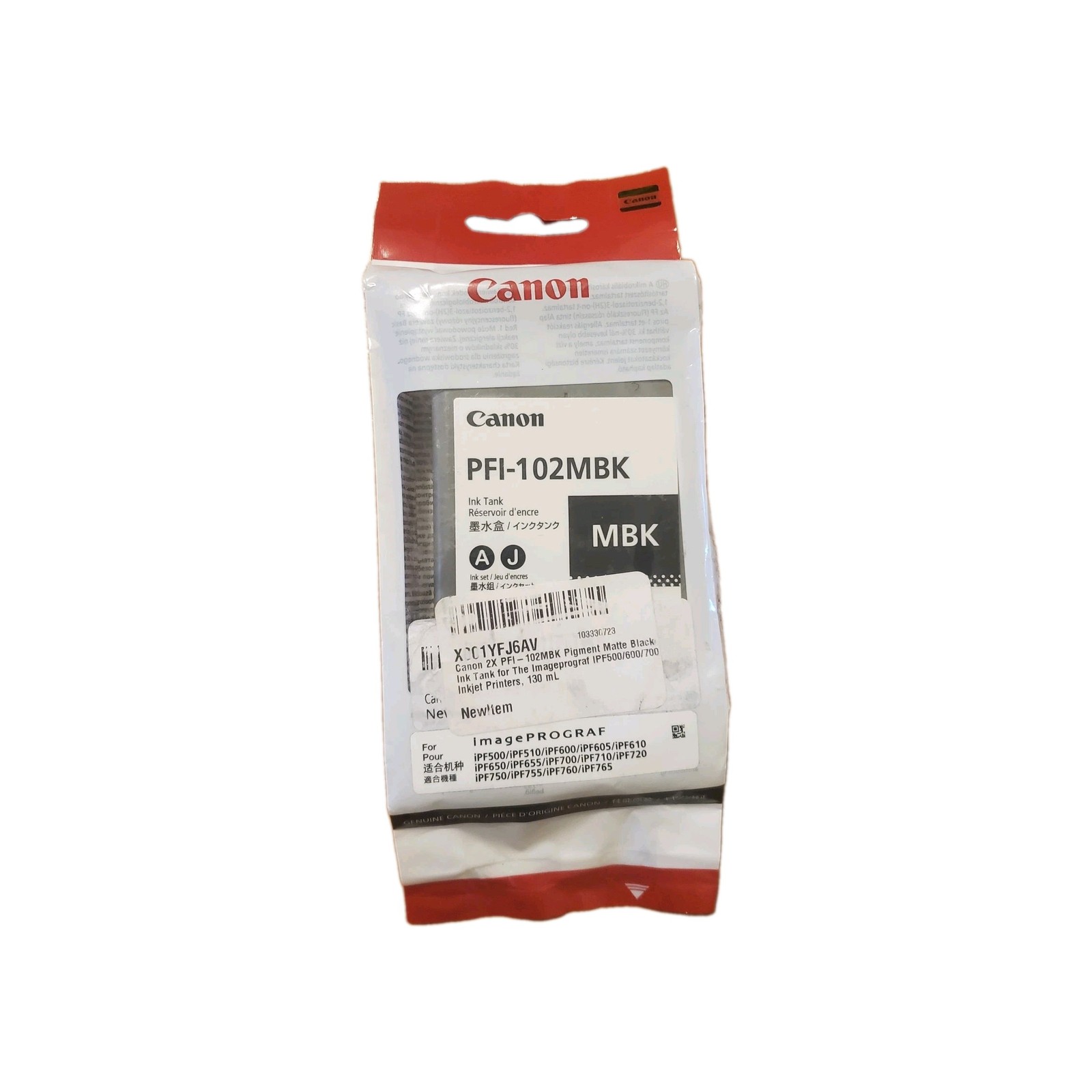 Canon, pigment MATTE BLACK Ink Tank PFI-102MBK, 130ml Unopened Pkg, SKU 0894B001