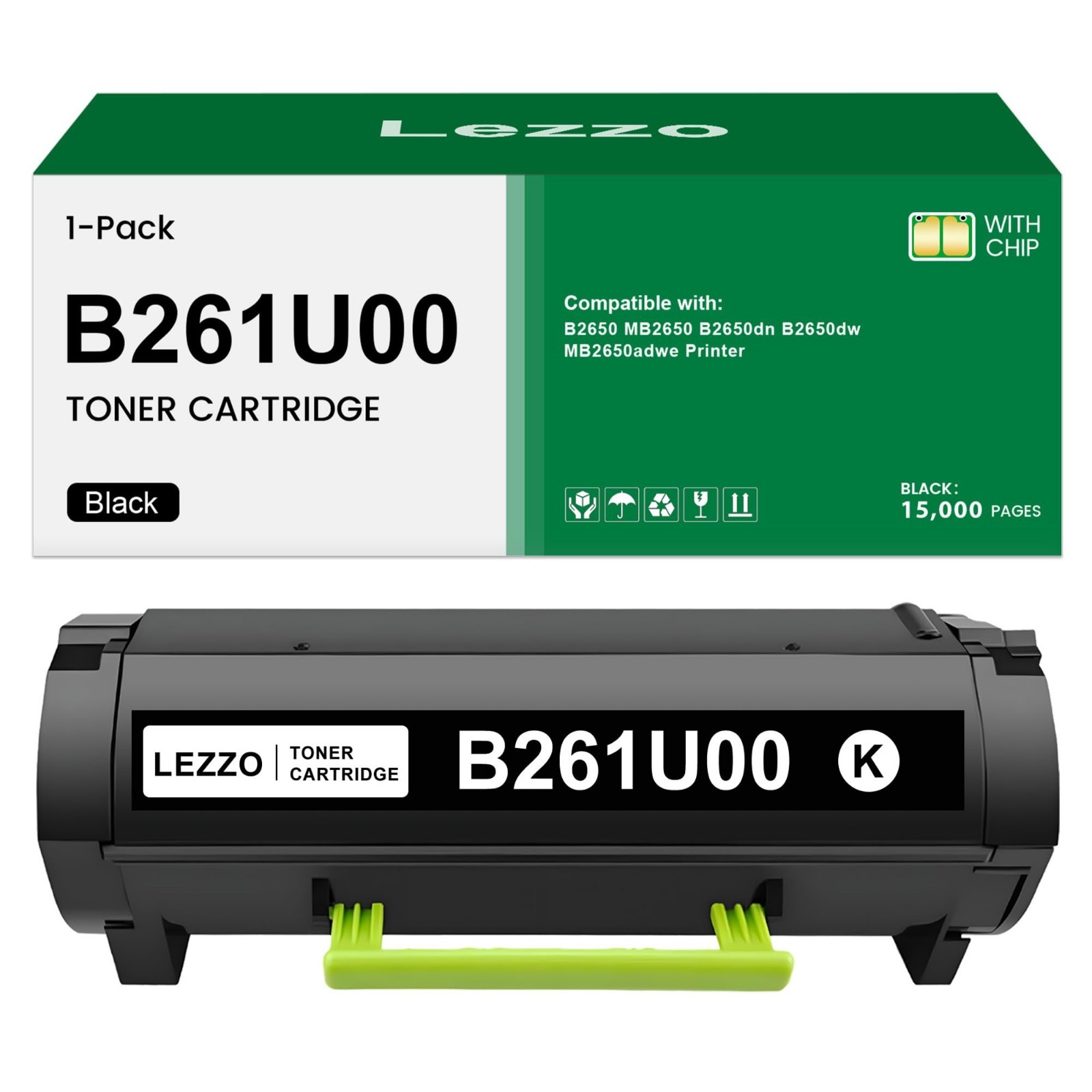 Lezzo B261U00 Black Toner for Lexmark B2650 MB2650 Printer 15K