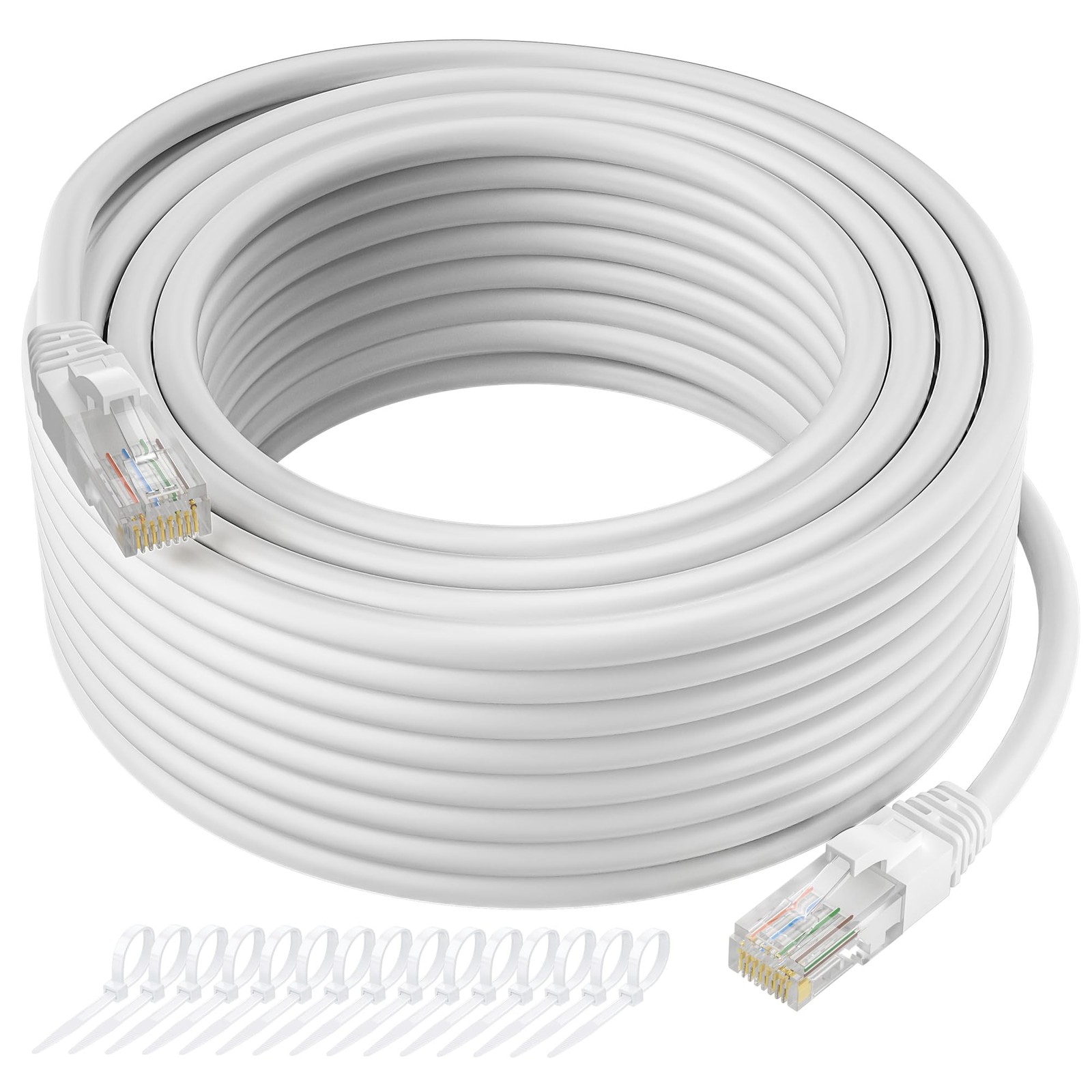 Cat5e Ethernet Cable 25 FT, Long Cat 5e Internet Cable, White Snagless Patch ...