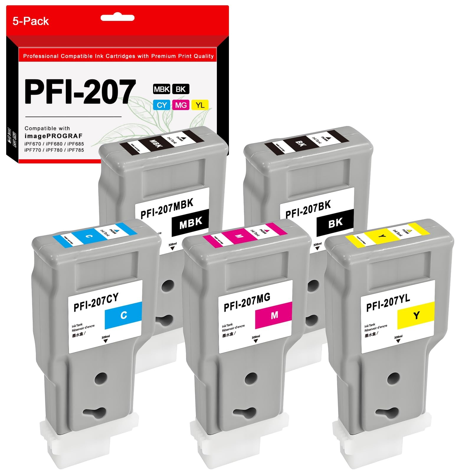 PFI-207 Ink Cartridge Set 300ml Pigment PFI-207MBK PFI-207BK PFI-207C PFI-207...