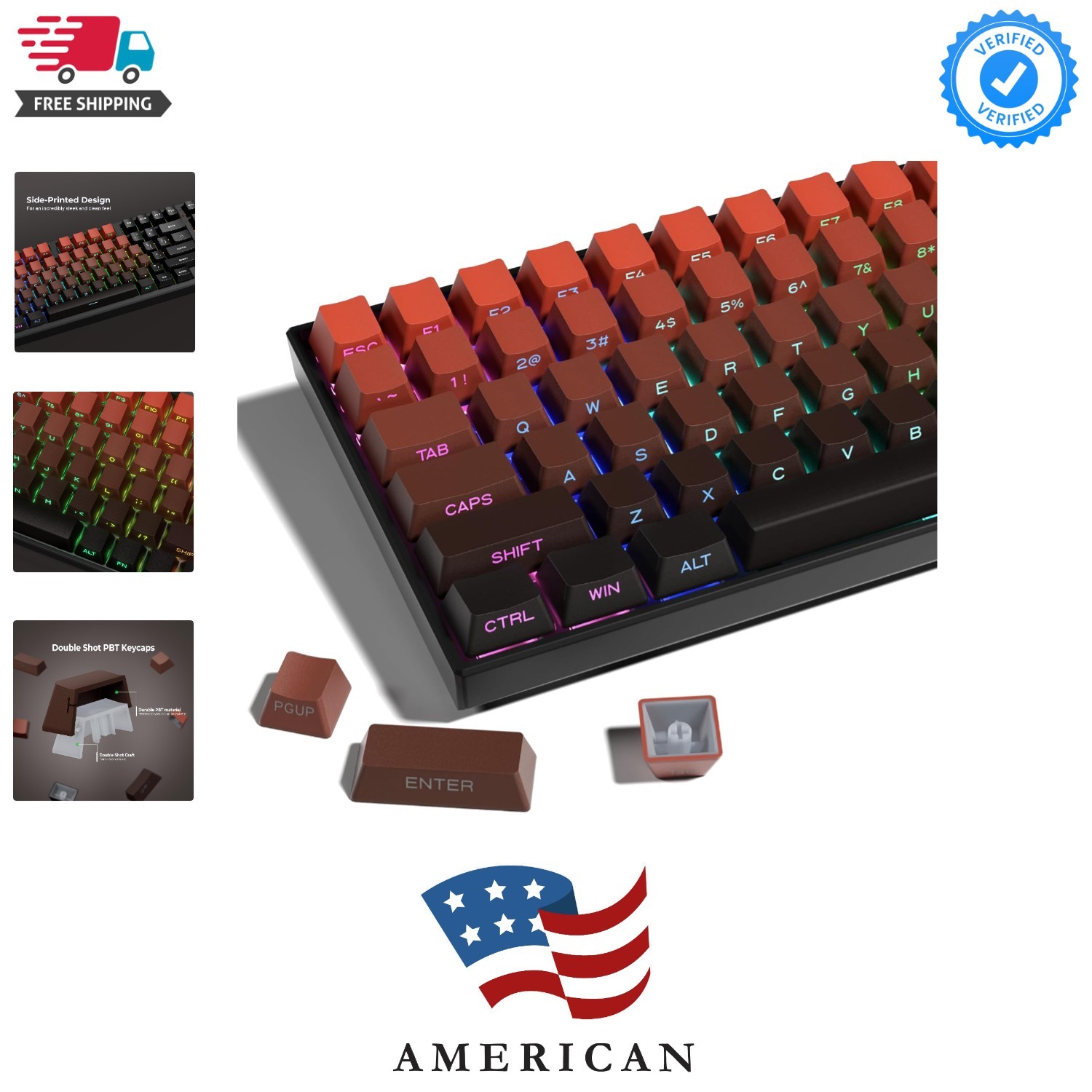 XVX Side Print Gradient Red Keycaps, Double Shot PBT Keycaps 60 65 75 100 Per...