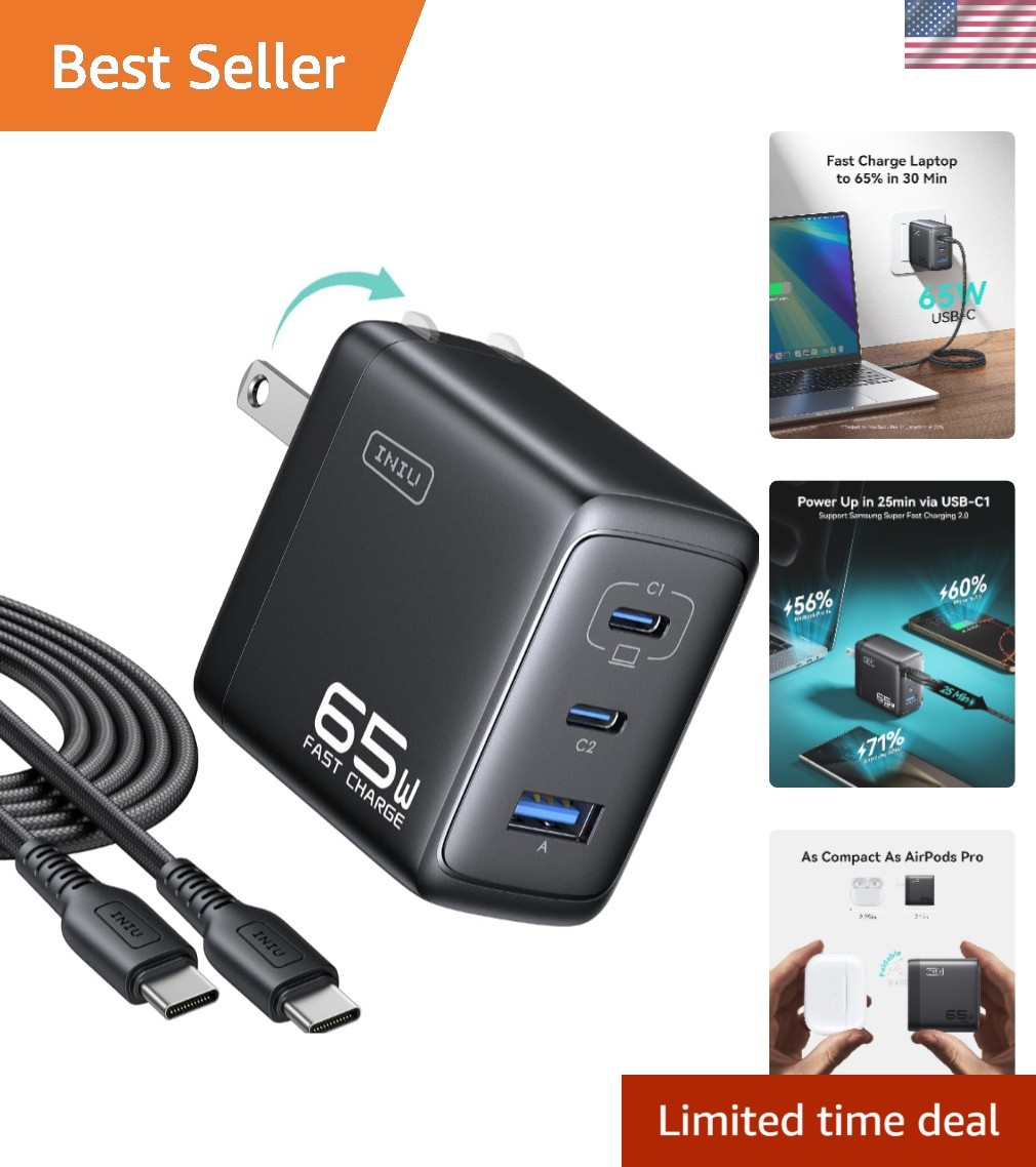 Compact 65W USB-C Charger with GaN Tech: Fast All-in-One Charging Solution