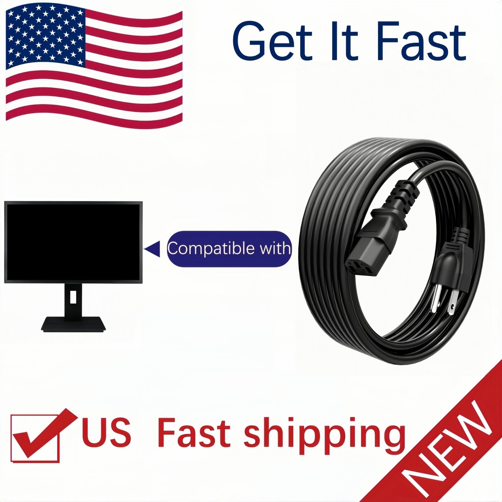 AC Power Cord Cable for Acer BE270U BR277 BW257 CB242Y CB271HU CB272 LED Monitor