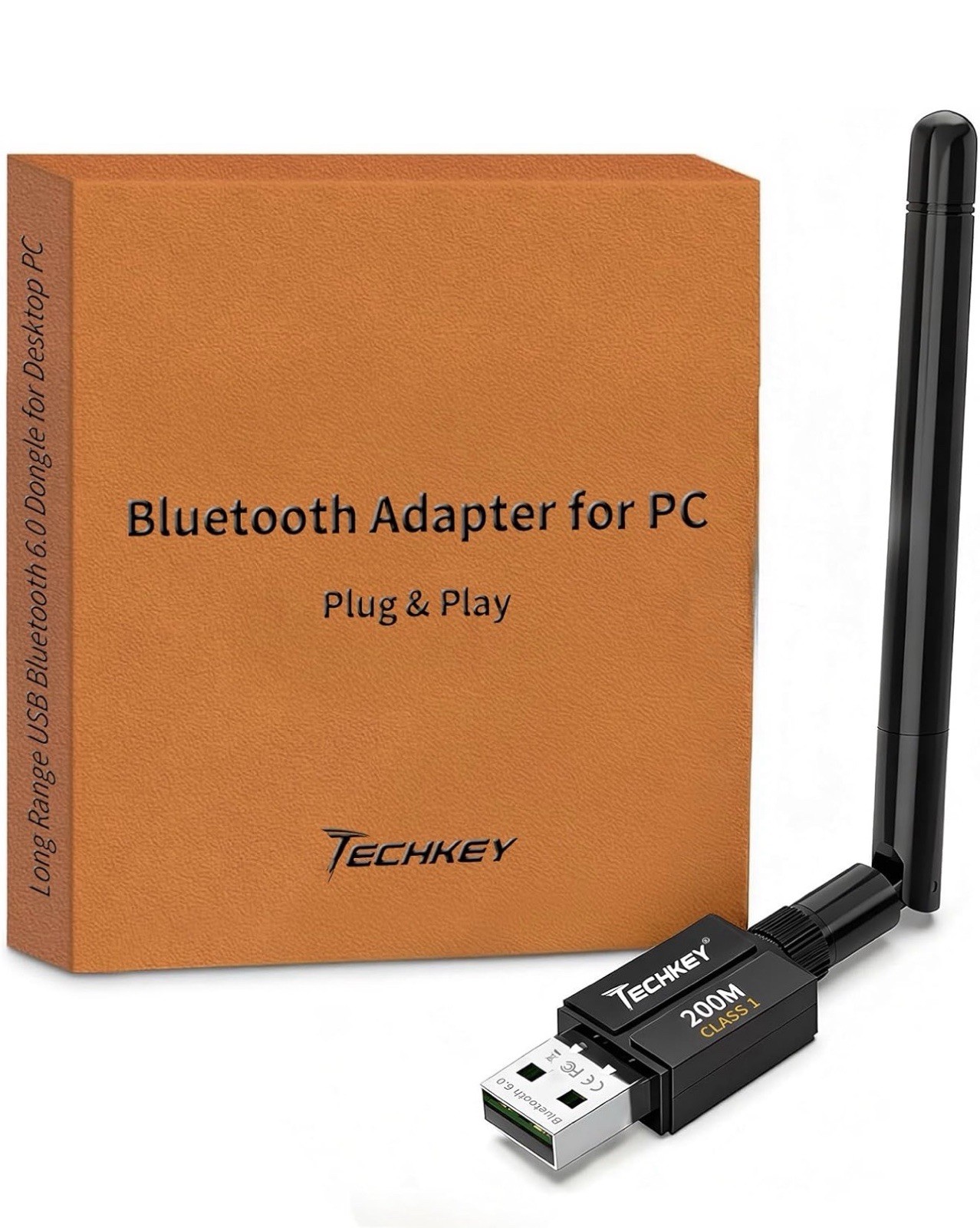 TECHKEY USB Bluetooth v6.0 Adapter for PC Plug & Play BLE Dongle w/ Antenna