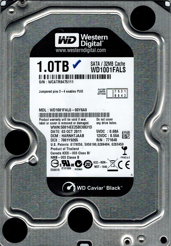 WD1001FALS-00Y6A0 Western Digital DCM: HARNHTJAAB 1TB