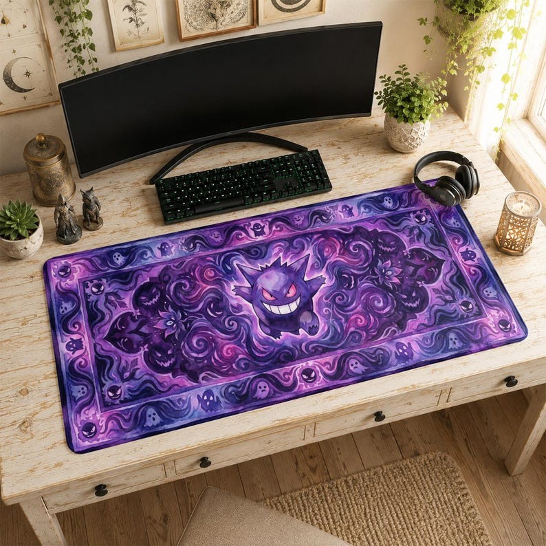Gengar Pokemon Ghost Tapestry Kanto Dark Aesthetic Mat Gaming Desk Mat Mouse Pad