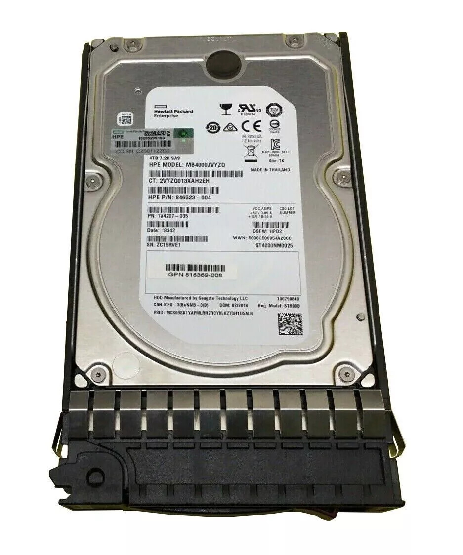 HPE 818367-B21 819079-001 4TB SAS 12G 7.2K 3.5" LFF HDD Hard Drive New