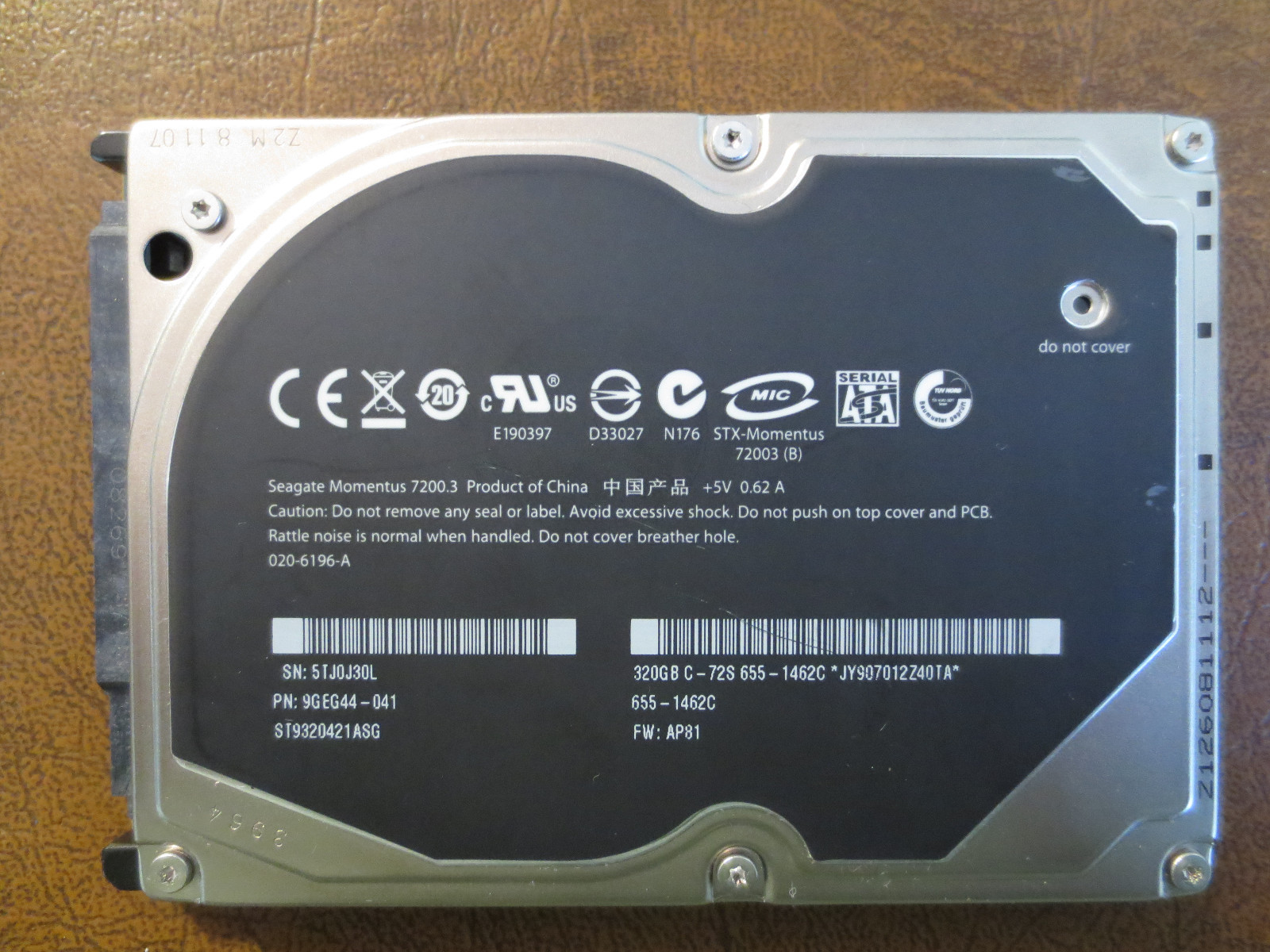 Seagate ST9320421ASG 9GEG44-041 FW:AP81 Apple#655-1462C 320gb 2.5" Sata HDD