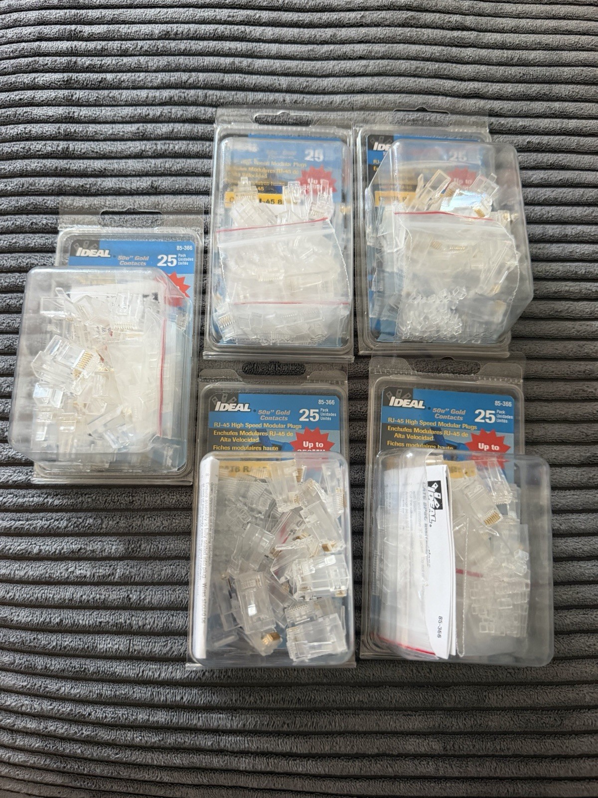 Ideal RJ-45 High Speed 25 Pack Modular Plugs 50µ Gold 85-366 Lot Of 5 RJ45