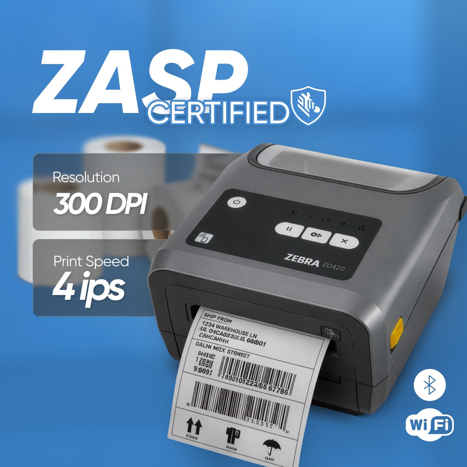ZASP Sertified ⚡ Zebra ZD420 Thermal Barcode Label Printer USB BT WiFi 300dpi