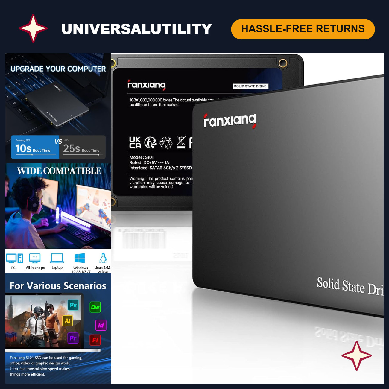 128GB 2.5" SATA III Internal SSD, High-Speed Read Up to 500MB/s, Upgrade Storage