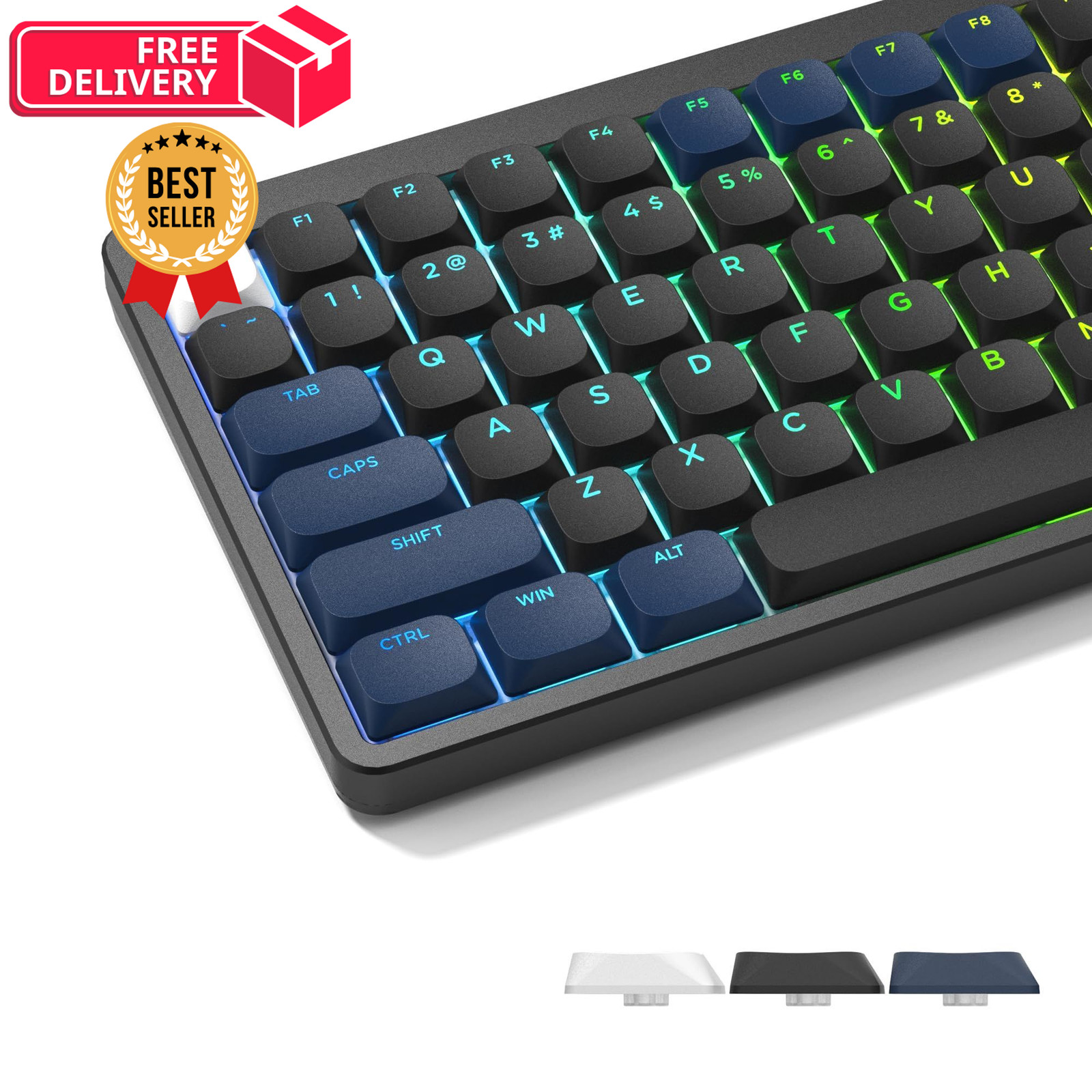 Womier Low Profile Keycaps - PBT Shine Through Black/Blue