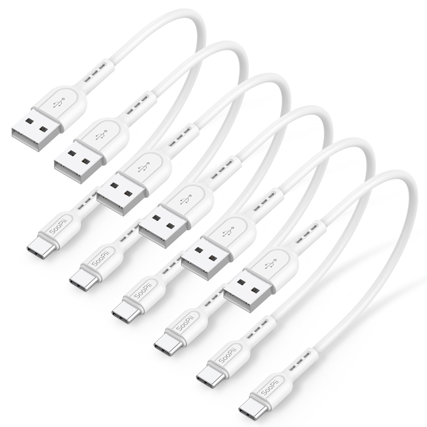 SOOPII Short USB C Cable,6 Pack 8 Inch A to C A C-6P, White