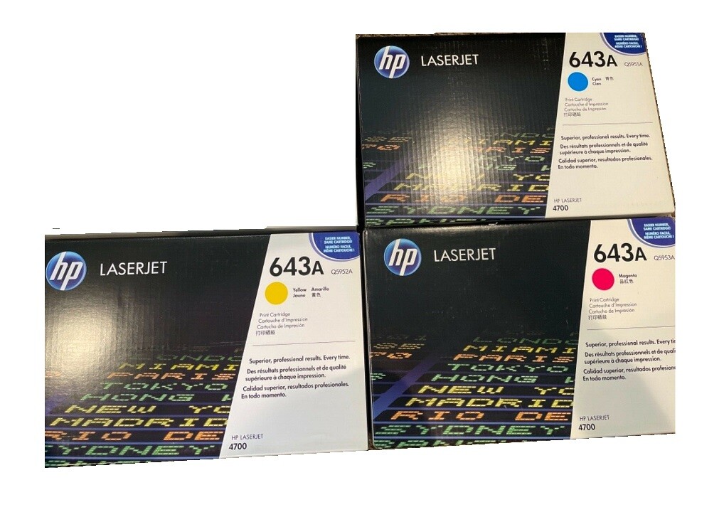 3 x Genuine Toner HP Color LaserJet 4700 4700DN DTN / 643A Q5951A Q5952A Q5953A