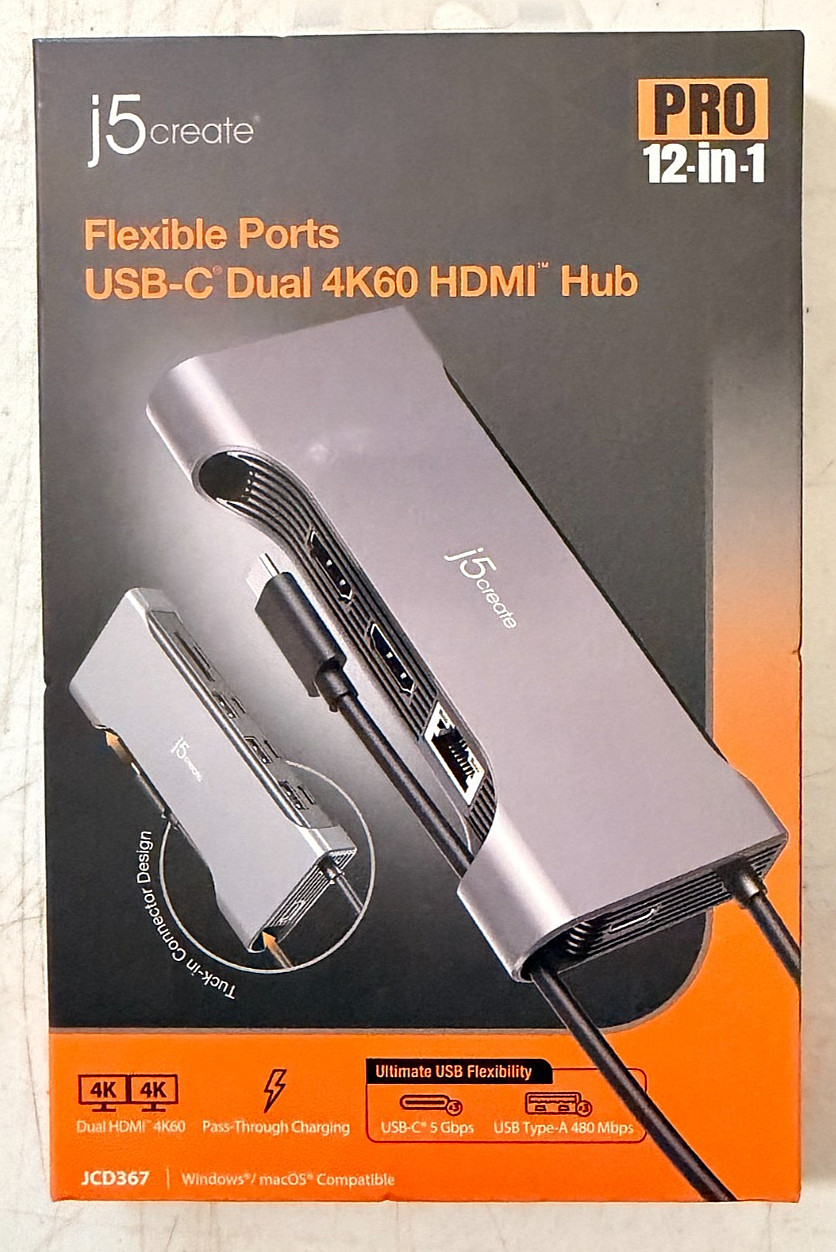 j5create Flexible Ports USB-C® Dual 4K60 HDMI™ Hub Pro (12-in-1) Brand New
