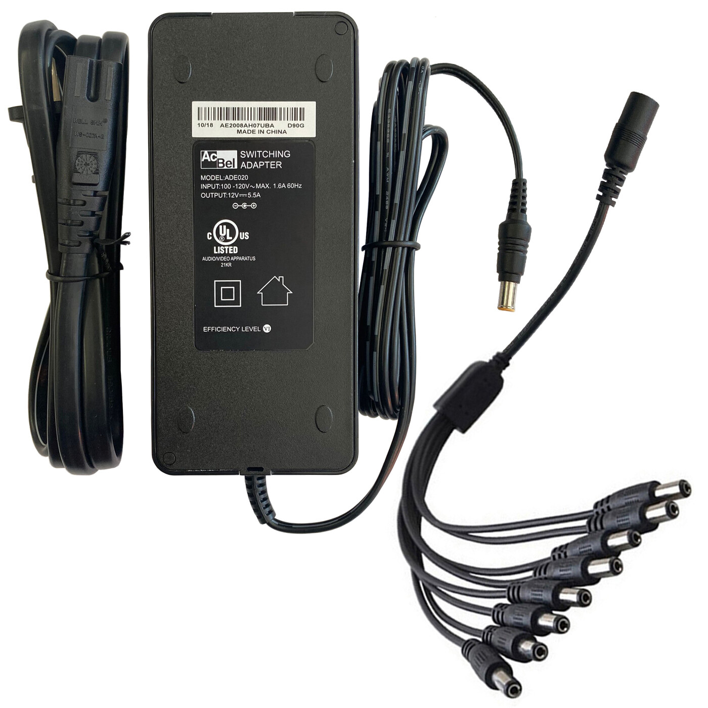 UL DC 12V 5A Power Supply Adapter CCTV Security Camera DVR + 8 Split Zmodo Q-See
