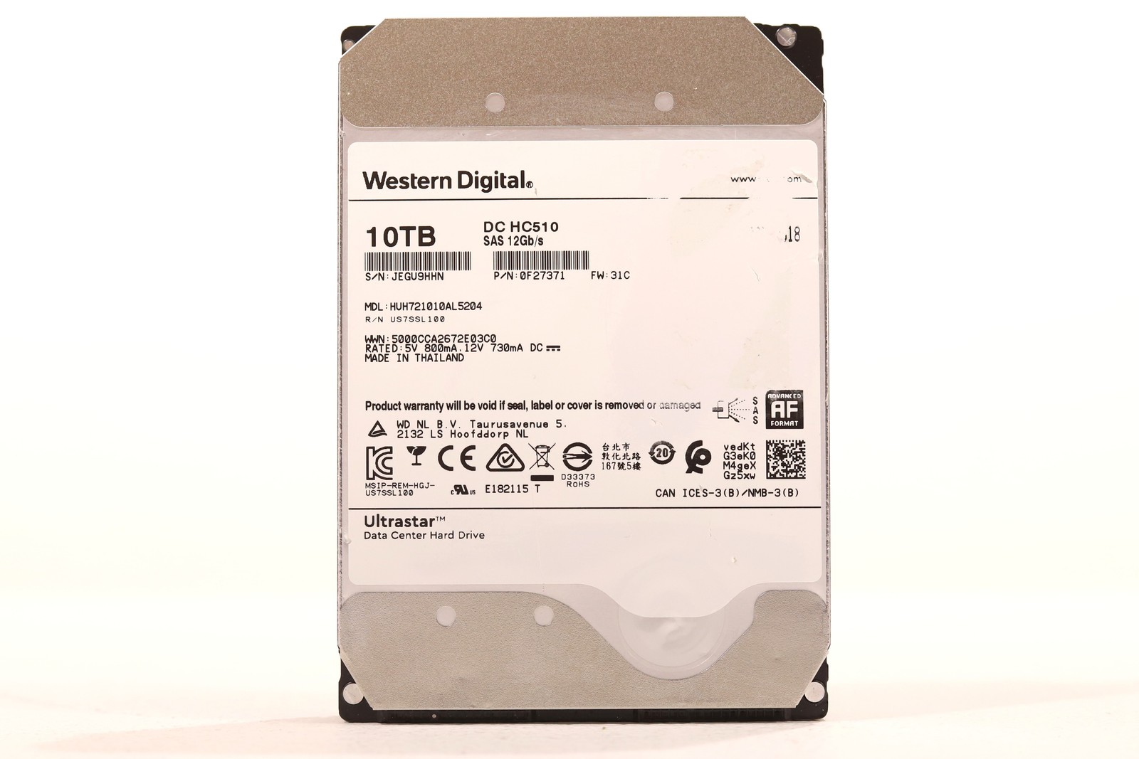 WD HUH721010AL5204 10TB 3.5" 12Gb/s 256MB 7.2K RPM SAS Drive P/N: 0F27371 Tested