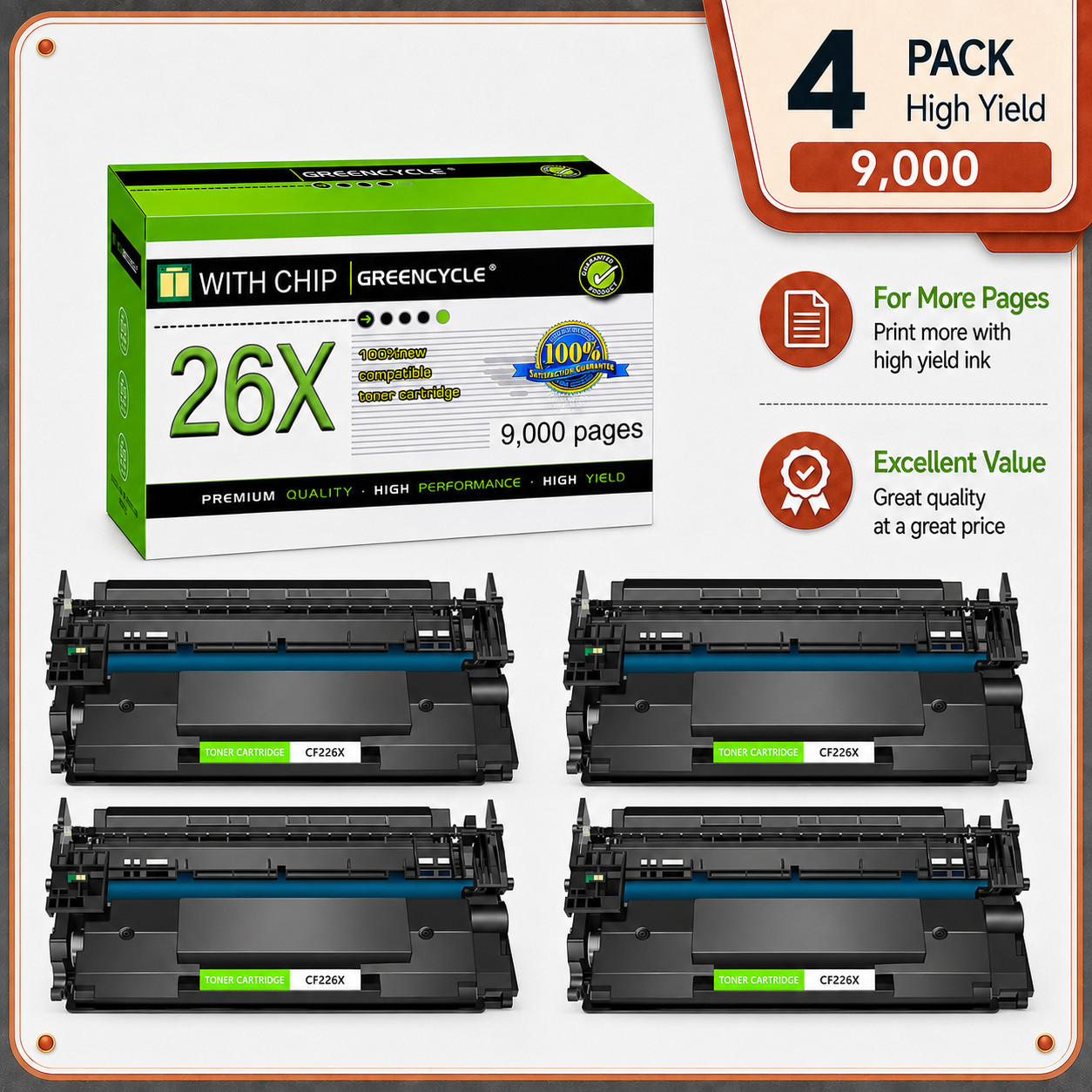 4x Black CF226X 26X High Yield Toner Cartridge for HP LaserJet Pro M402 MFP M426