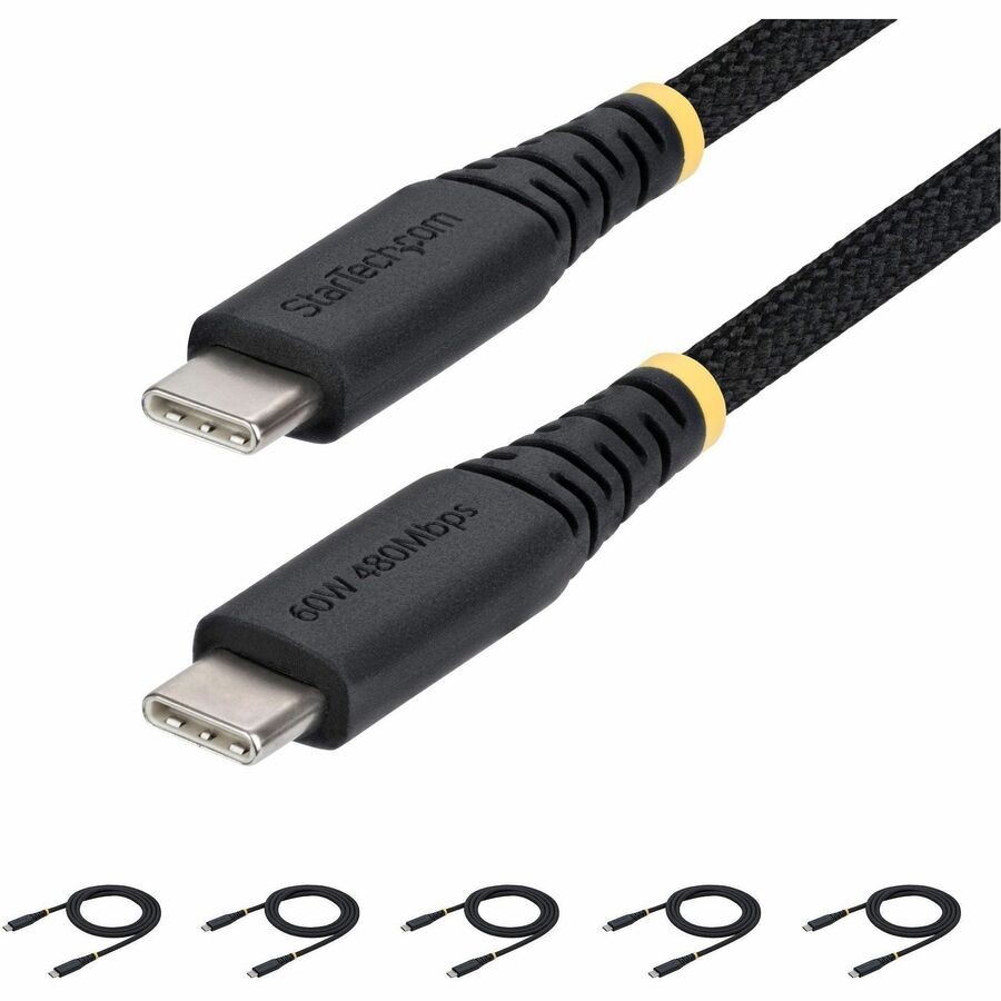 StarTech 5-Pack 3ft (91cm) USB-C Charging Cable, 60W (3A) PD, Dual-Layer Braided