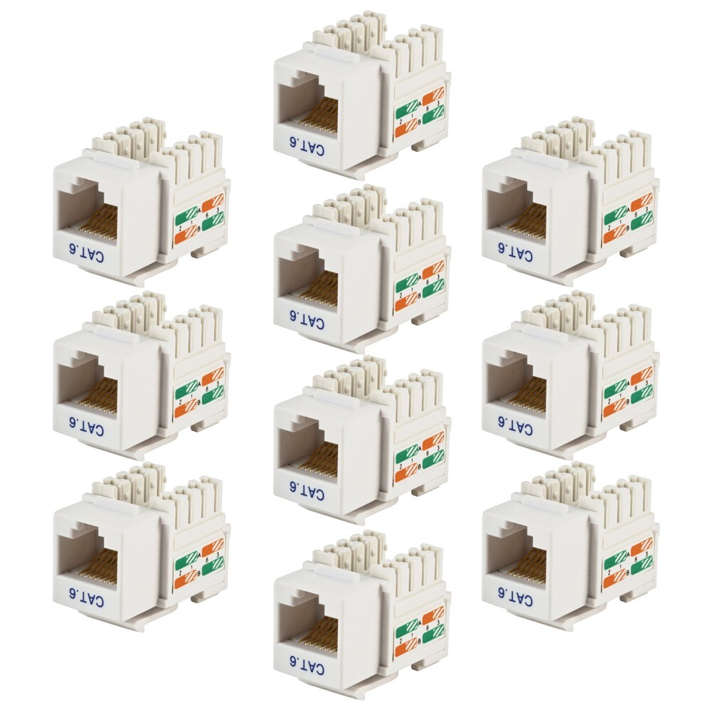 10 Pcs CAT6 RJ45 Network LAN Ethernet Keystone Jack Insert 110 Punch Down White