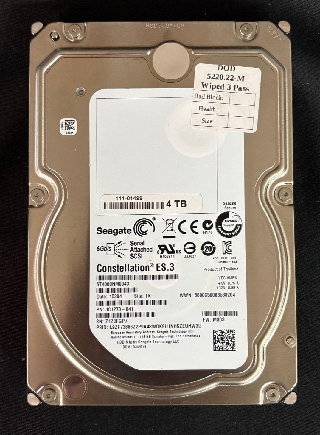 ST4000NM0043 - 1C1270-041 - NetApp 111-01499 - 4TB SAS Drive - FDE/DA - 6Gbps