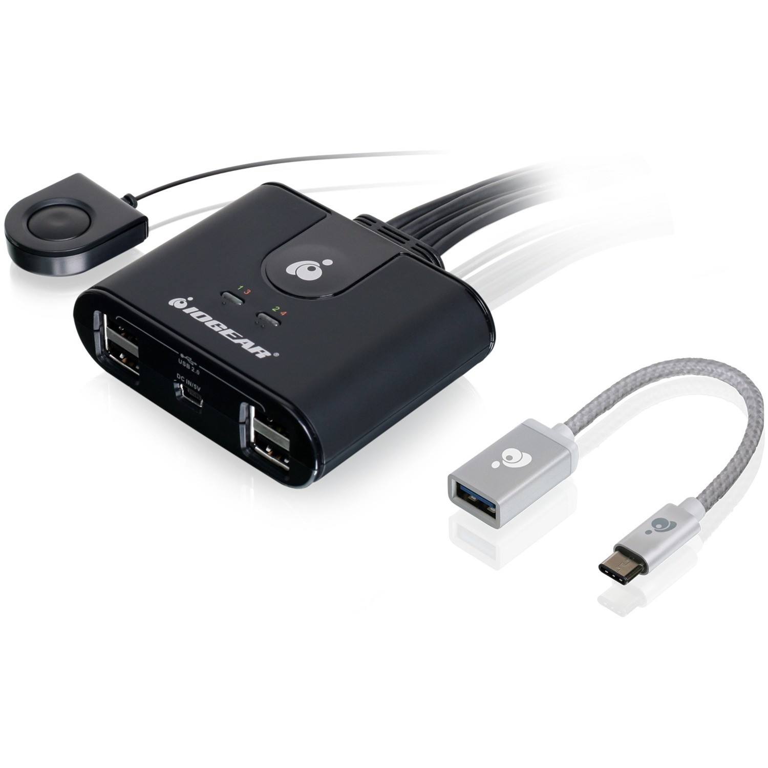 IOGEAR 4x4 USB Sharing Switch with USB-C Adapter (gus404ca1kit)