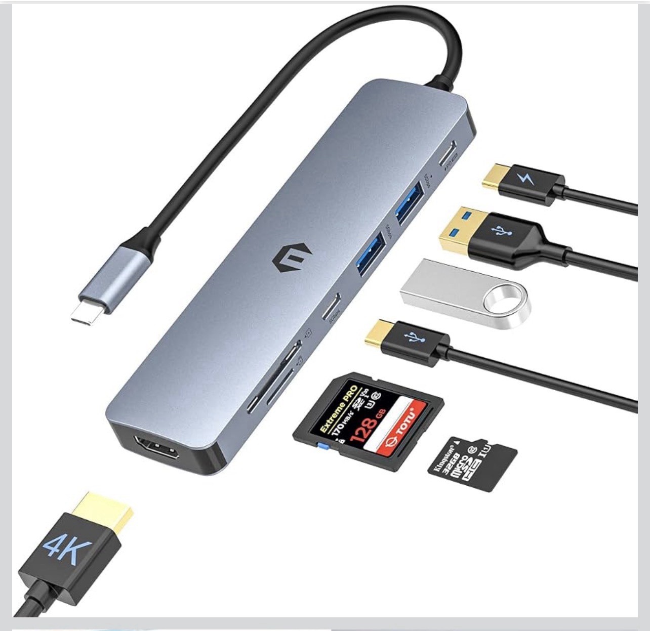 TOTU 7-in-1 USB-C Hub 4K HDMI 100W PD 3 USB 3.0 SD TF for MacBook/ Laptops/typeC