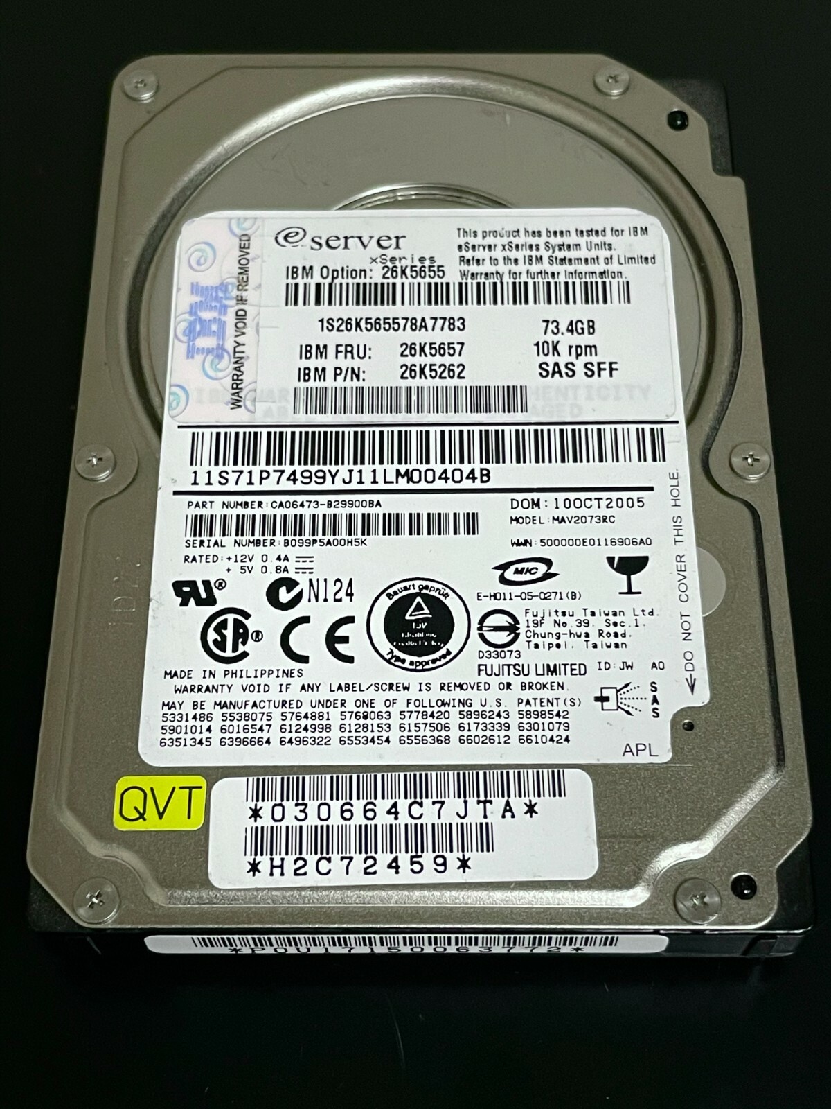 26K5657  IBM 73.4 GB SAS 2.5" 10K 26K5655 26K5262 ST973401SS W/O Tray