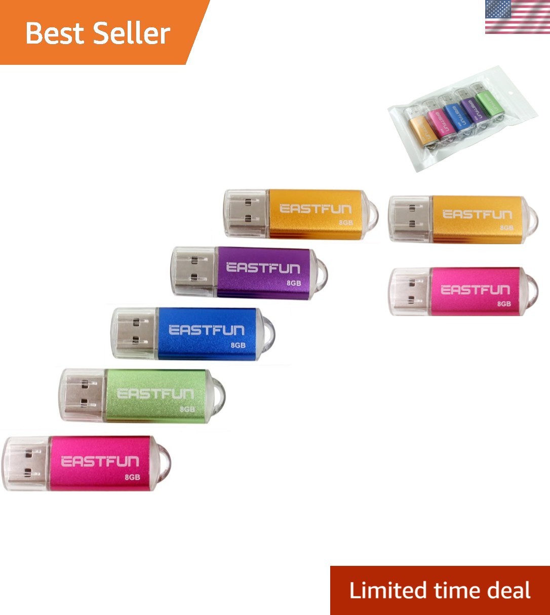 Versatile Set of 5 USB Flash Drives, 8GB Each, Ideal for All Digital Needs